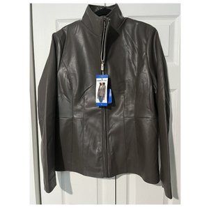 NWT Kenneth Cole Womens Vegan Leather Zip Coat Jacket Grey Size Large $120 II433